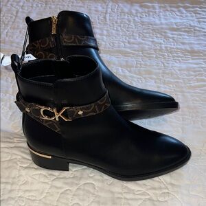 Calvin Klein Black Ankle Booties with Monogram Strap